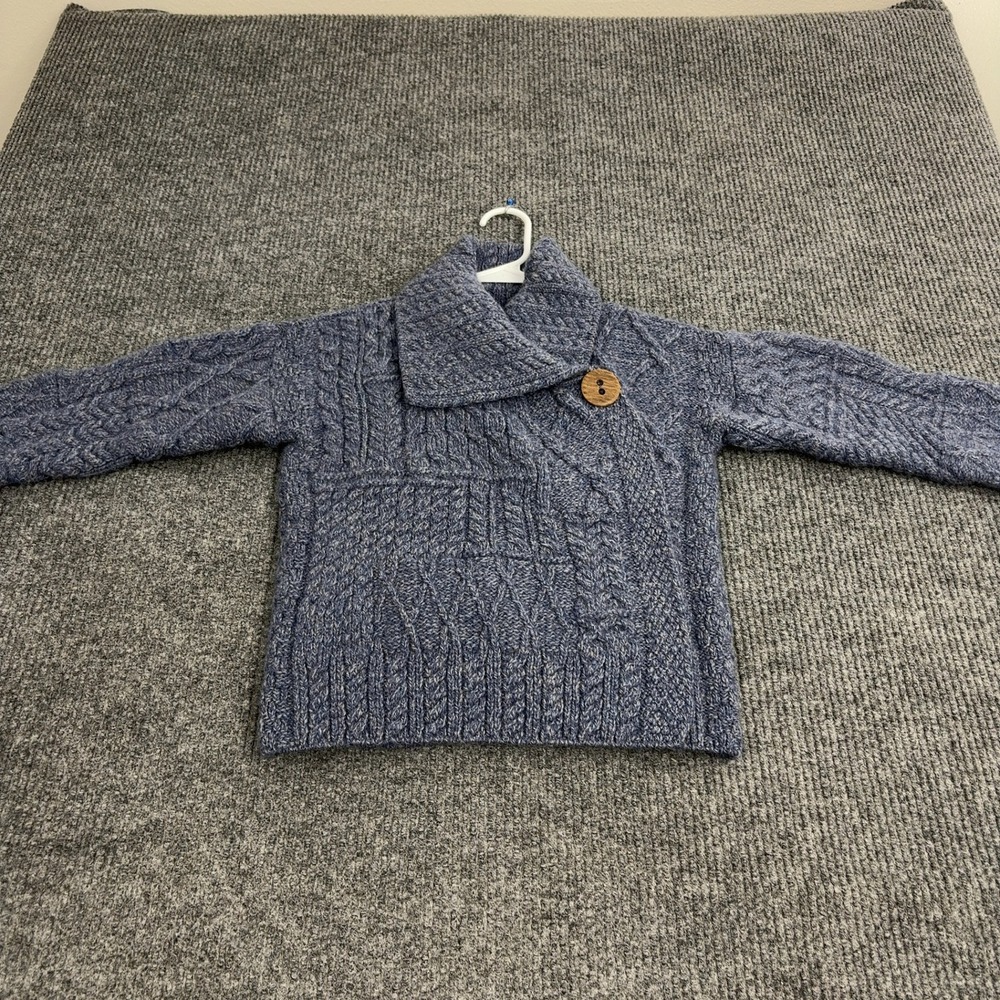 Carraig Donn Sweater Womens S Blue Merino Wool Cable Knit Shawl Neck Ireland